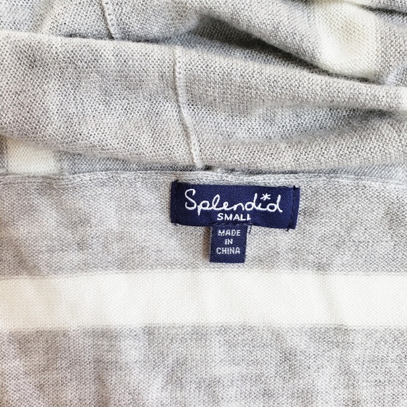 Splendid Gray White Striped Open Knitted Cardigan - Picture 3 of 6